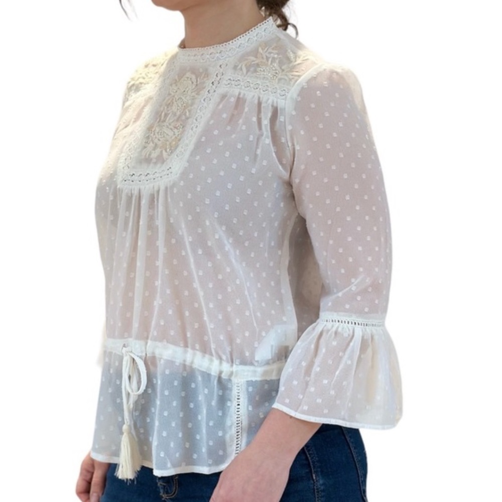 Dex sheer beaded peasant boho blouse MEDIUM